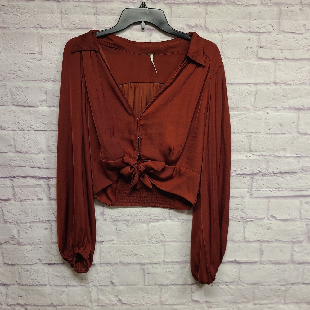 Free People Rich Red Tie-Front Blouse - Picture 8 of 10